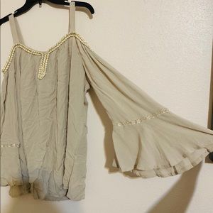 Tan Cold Shoulder Top!